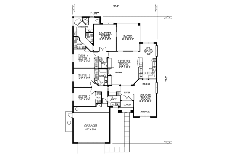 Dream House Plan - Floor Plan - Main Floor for European House Plan #1007-30 - 4 bed, 2.5 bath