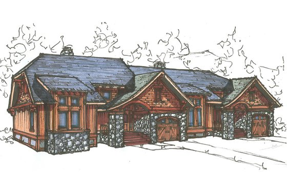 Exterior - Front Elevation 3 for Craftsman House Plan #921-18 - 2 bed, 2 bath