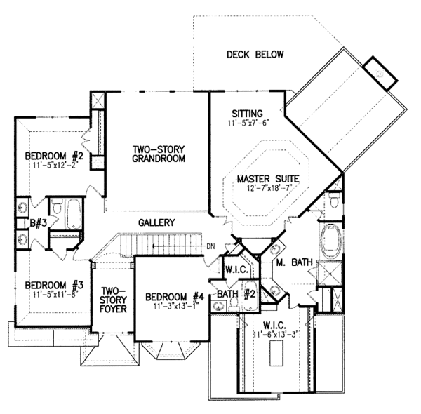 Dream House Plan - Traditional Floor Plan - Upper Floor Plan #54-203