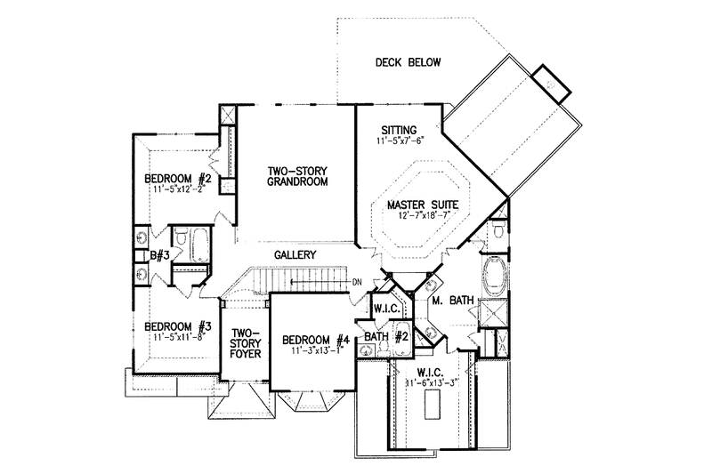 House Blueprint - Floor Plan - Upper Floor for Traditional House Plan #54-203 - 5 bed, 4 bath