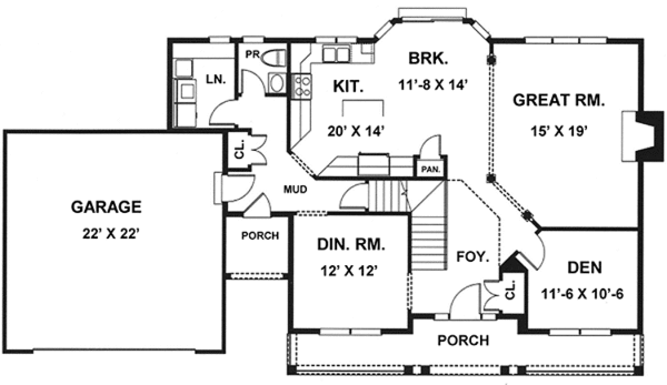 House Design - Country Floor Plan - Main Floor Plan #1001-31