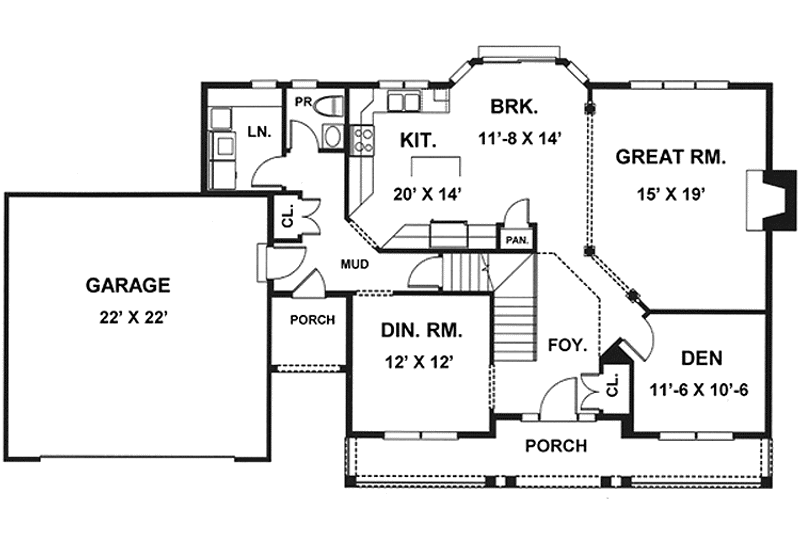 Architectural House Design - Floor Plan - Main Floor for Country House Plan #1001-31 - 4 bed, 2.5 bath