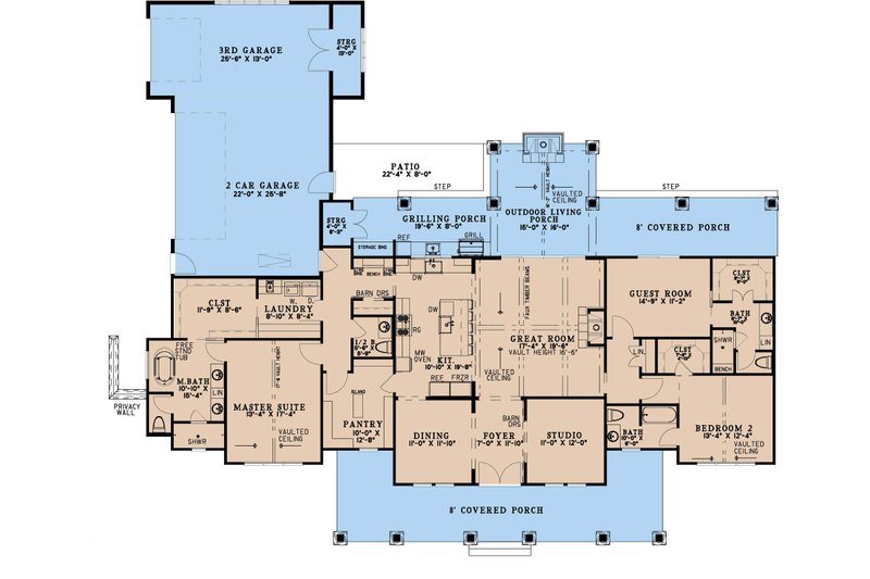 Architectural House Design - Floor Plan - Main Floor for Farmhouse House Plan #923-460 - 3 bed, 3.5 bath