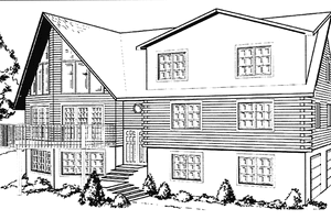 House Blueprint - Log Exterior - Front Elevation Plan #964-10
