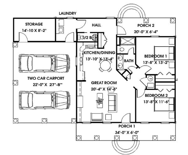 House Blueprint - Country Floor Plan - Main Floor Plan #44-216