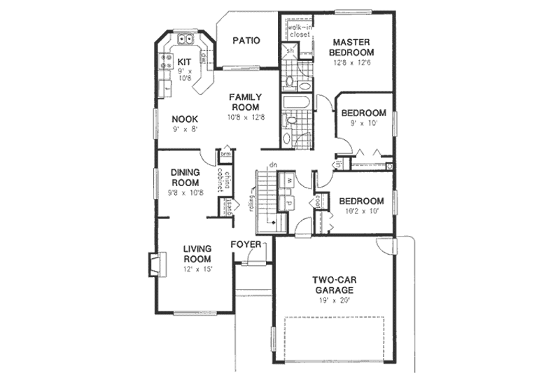 Home Plan - Floor Plan - Main Floor for Mediterranean House Plan #18-143 - 3 bed, 2 bath