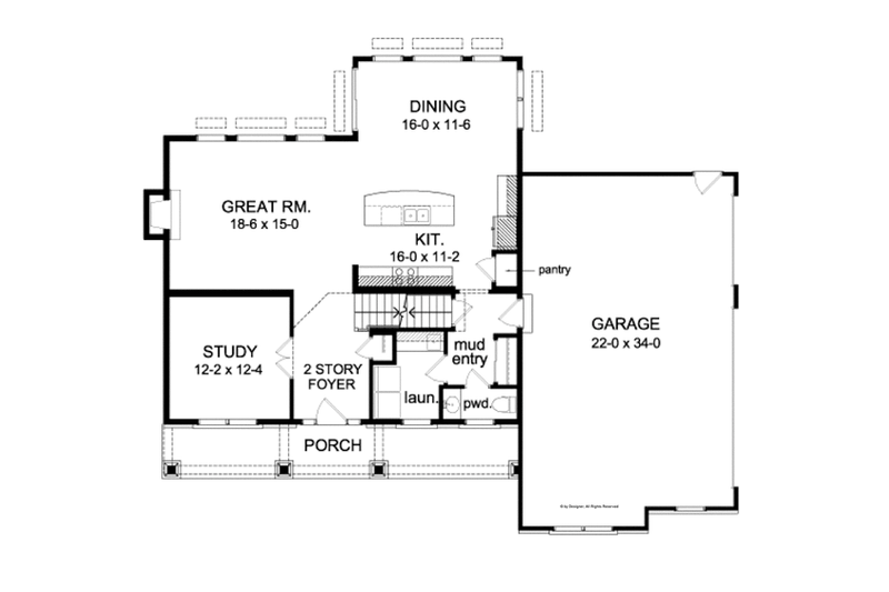 Architectural House Design - Floor Plan - Main Floor for Country House Plan #1010-91 - 4 bed, 2.5 bath