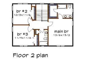 Floor Plan - Upper Floor for Craftsman House Plan #79-297 - 3 bed, 2.5 bath