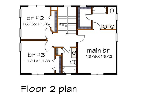 Floor Plan - Upper Floor for Craftsman House Plan #79-297 - 3 bed, 2.5 bath