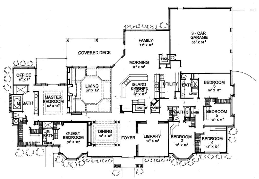 Ranch Style House Plan - 6 Beds 4 Baths 4666 Sq/Ft Plan #472-94