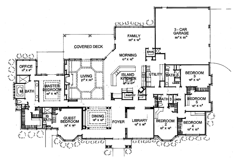 House Blueprint - Floor Plan - Main Floor for Ranch House Plan #472-94 - 6 bed, 4 bath