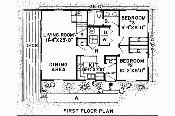 Floor Plan - Main Floor for Cottage House Plan #312-208 - 3 bed, 2 bath