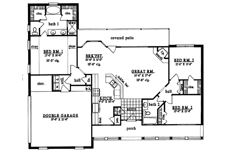 Home Plan - Floor Plan - Main Floor for Country House Plan #42-462 - 3 bed, 2 bath
