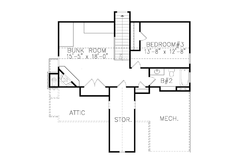 House Blueprint - Floor Plan - Upper Floor for Craftsman House Plan #54-310 - 3 bed, 2 bath