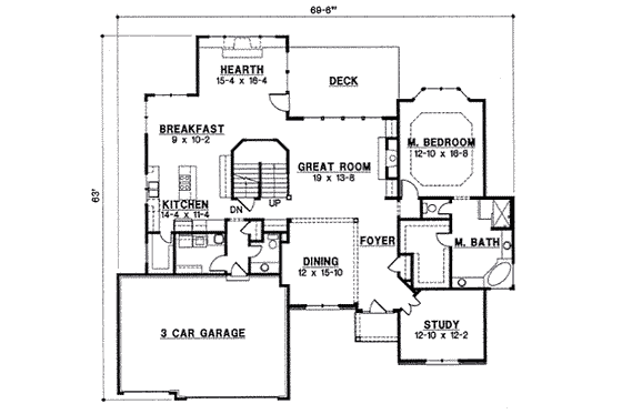 Floor Plan - Main Floor for Traditional House Plan #67-825 - 4 bed, 3 bath