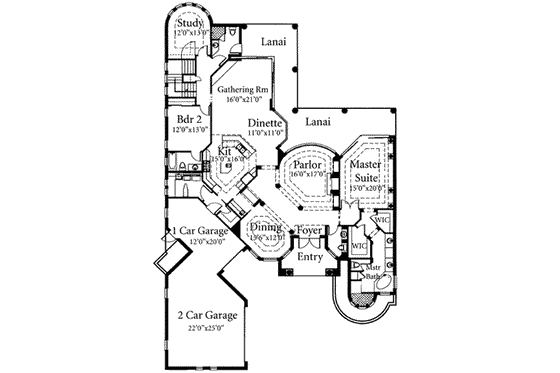 Floor Plan - Main Floor for Mediterranean House Plan #115-106 - 3 bed, 4.5 bath