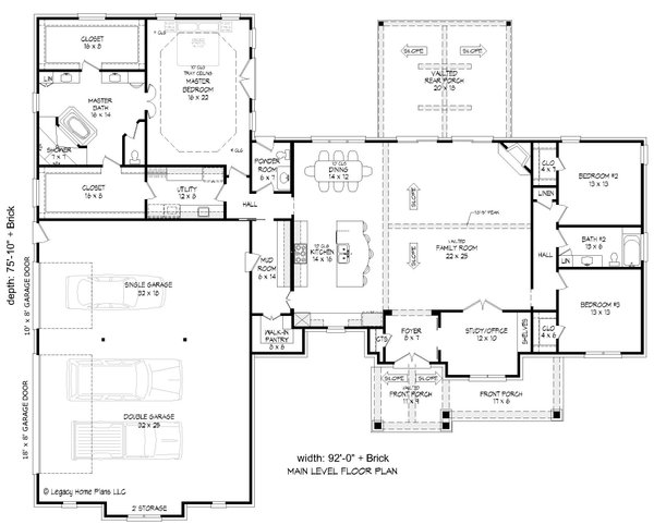 House Blueprint - Southern Floor Plan - Main Floor Plan #932-812