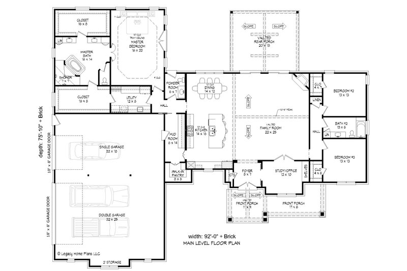 House Blueprint - Floor Plan - Main Floor for Southern House Plan #932-812 - 3 bed, 2.5 bath