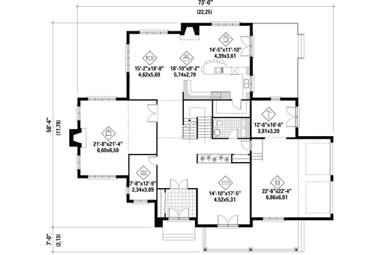 Floor Plan - Main Floor for Traditional House Plan #25-4633 - 3 bed, 2 bath
