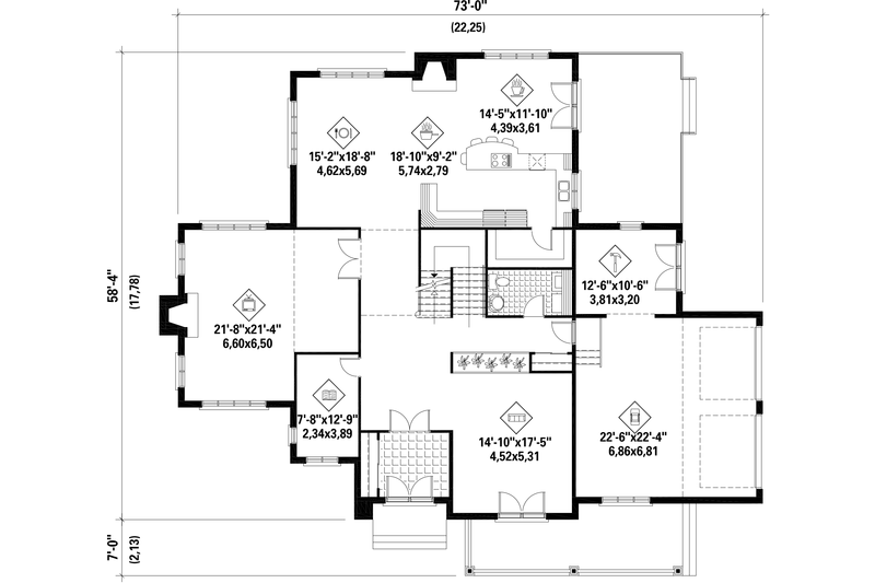 Dream House Plan - Floor Plan - Main Floor for Traditional House Plan #25-4633 - 3 bed, 2 bath