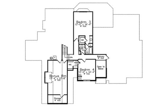 Floor Plan - Upper Floor for European House Plan #52-223 - 4 bed, 3.5 bath