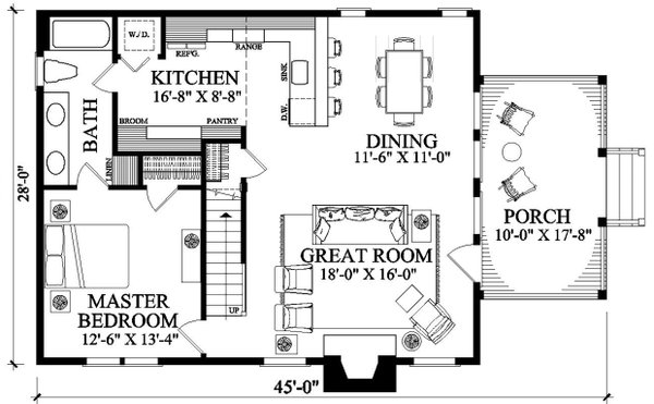 Home Plan - Floor Plan - Main Floor for Cabin House Plan #137-420 - 1 bed, 1.5 bath