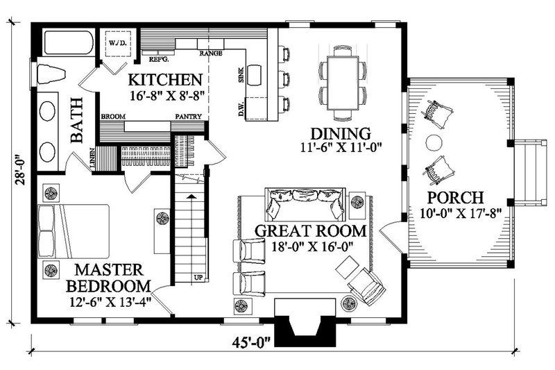 Home Plan - Floor Plan - Main Floor for Cabin House Plan #137-420 - 1 bed, 1.5 bath