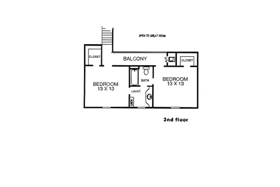 Floor Plan - Upper Floor for Country House Plan #14-210 - 3 bed, 2.5 bath
