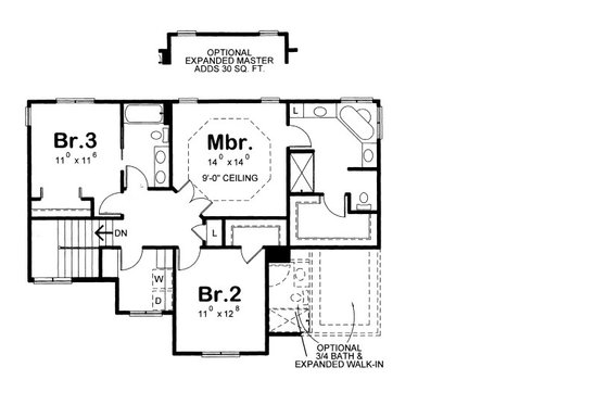 Floor Plan - Upper Floor for Craftsman House Plan #20-2084 - 3 bed, 2.5 bath