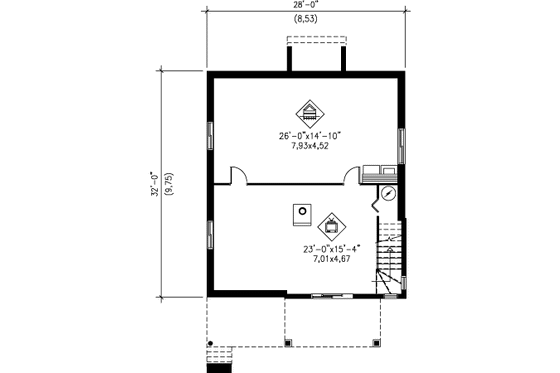 Floor Plan - Lower Floor for Cottage House Plan #25-4191 - 1 bed, 1 bath