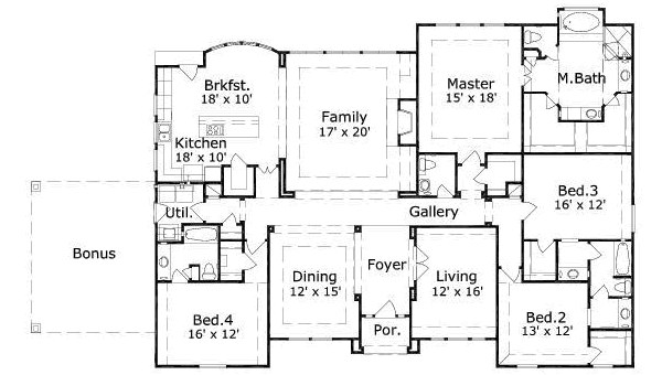 Floor Plan - Main Floor for Traditional House Plan #411-156 - 4 bed, 3.5 bath