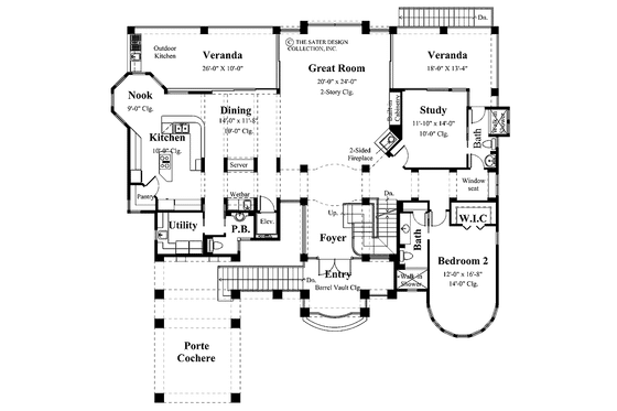Floor Plan - Main Floor for Mediterranean House Plan #930-135 - 3 bed, 3.5 bath