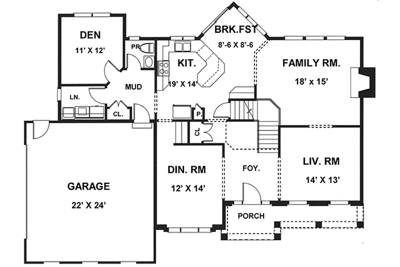 House Plan Design - Floor Plan - Main Floor for Country House Plan #1001-47 - 4 bed, 2.5 bath