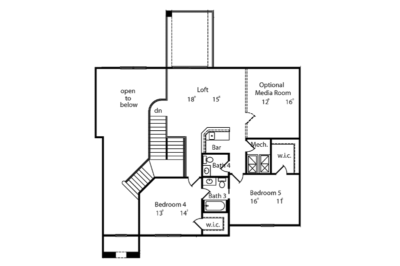 House Blueprint - Floor Plan - Upper Floor for Mediterranean House Plan #417-571 - 4 bed, 3.5 bath