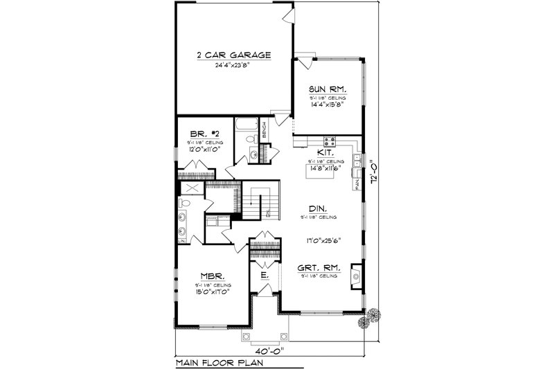 House Blueprint - Floor Plan - Main Floor for Craftsman House Plan #70-1114 - 2 bed, 2 bath