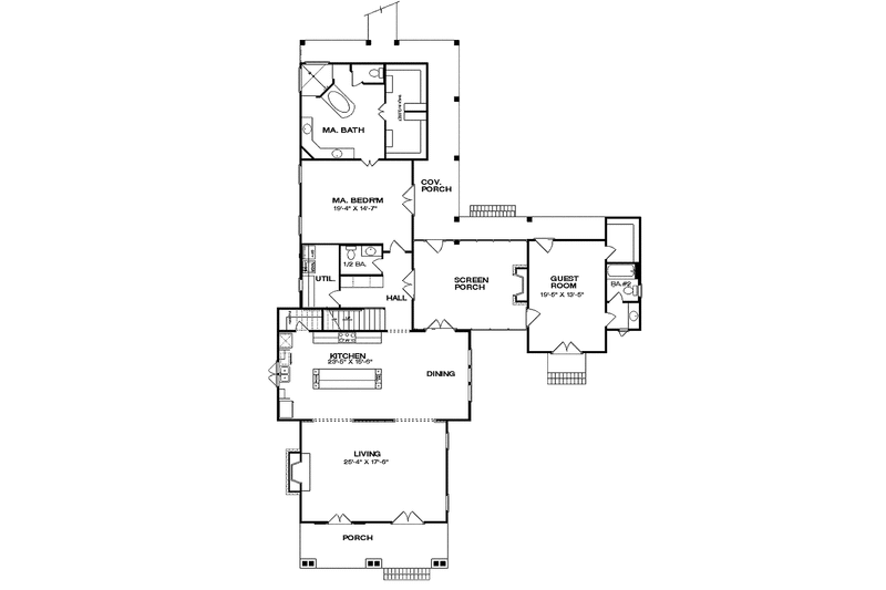 Architectural House Design - Floor Plan - Main Floor for Bungalow House Plan #37-278 - 4 bed, 4.5 bath