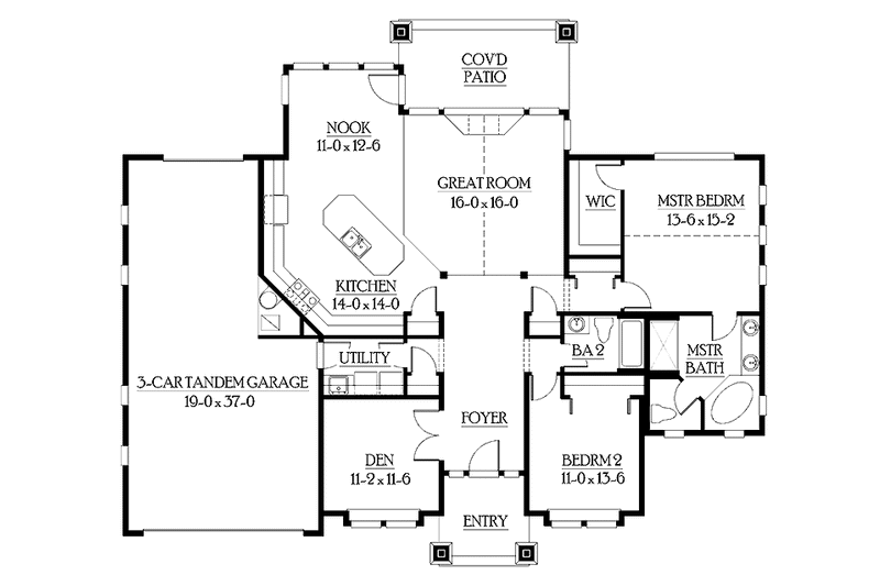 Dream House Plan - Floor Plan - Main Floor for Craftsman House Plan #132-247 - 2 bed, 2 bath