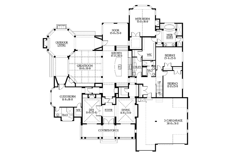 Home Plan - Floor Plan - Main Floor for Craftsman House Plan #132-282 - 4 bed, 3 bath