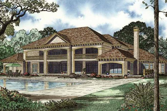 Exterior - Rear Elevation for Mediterranean House Plan #17-3282 - 4 bed, 4 bath