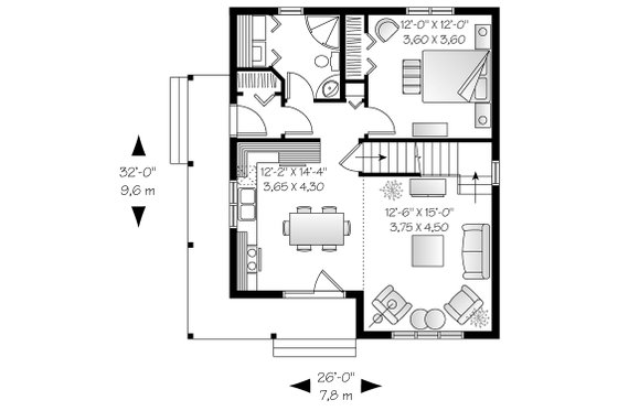 Floor Plan - Main Floor for Cottage House Plan #23-824 - 3 bed, 2 bath