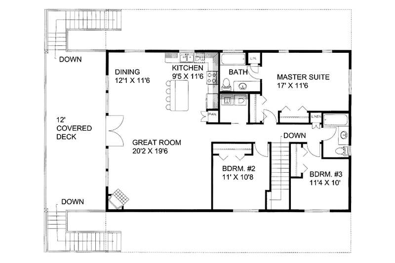 Architectural House Design - Floor Plan - Main Floor for Bungalow House Plan #117-807 - 3 bed, 3 bath