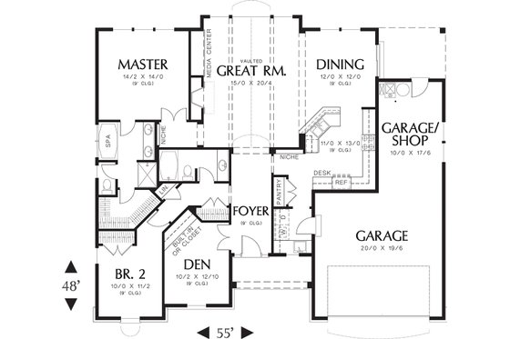 Craftsman style house plan, main level floor plan