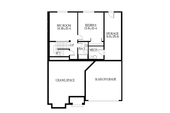 Floor Plan - Lower Floor for Prairie House Plan #132-365 - 4 bed, 3.5 bath