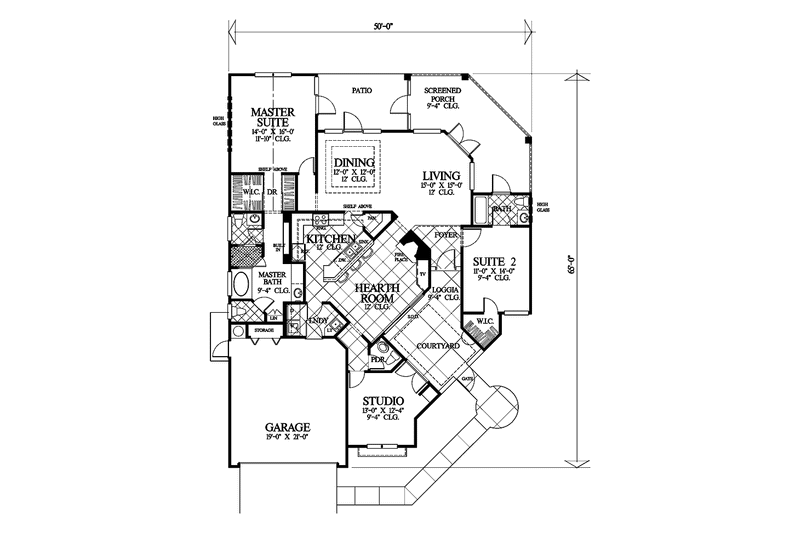 House Blueprint - Floor Plan - Main Floor for Mediterranean House Plan #1007-32 - 2 bed, 2.5 bath
