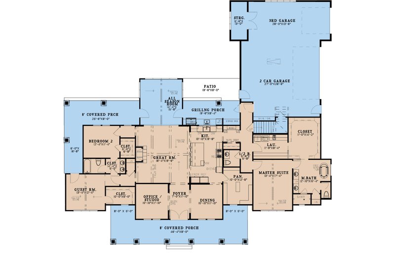 House Design - Floor Plan - Main Floor for Farmhouse House Plan #923-381 - 3 bed, 2.5 bath