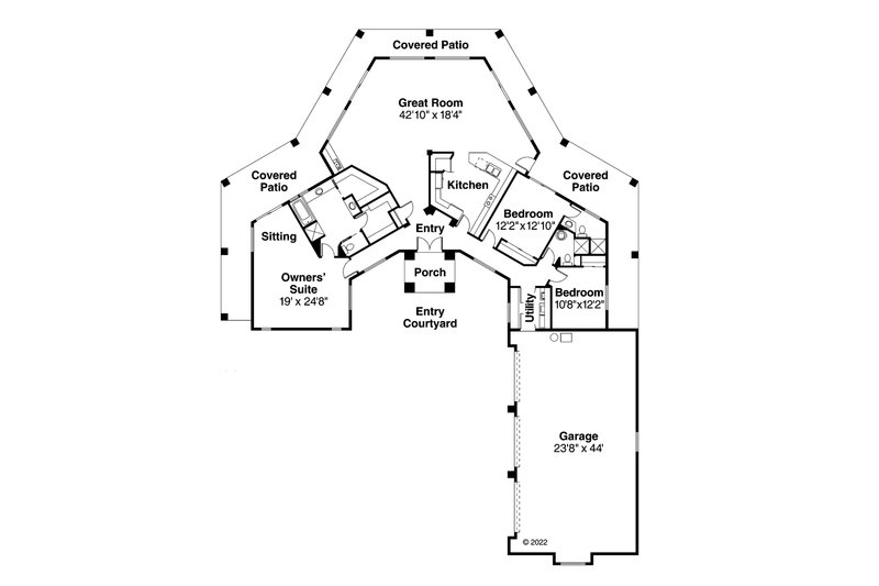 Home Plan - Floor Plan - Main Floor for Adobe / Southwestern House Plan #124-647 - 3 bed, 3 bath