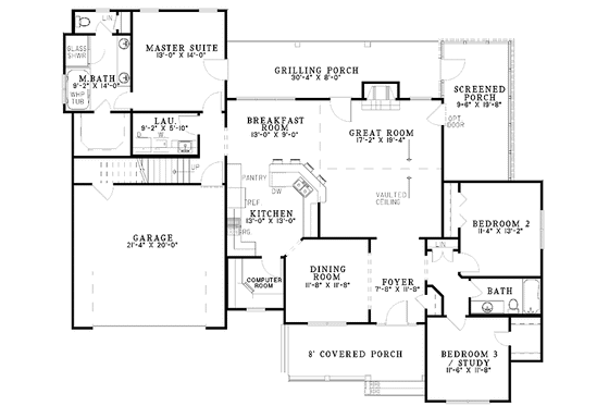 Floor Plan - Main Floor for Country House Plan #17-3160 - 3 bed, 2 bath
