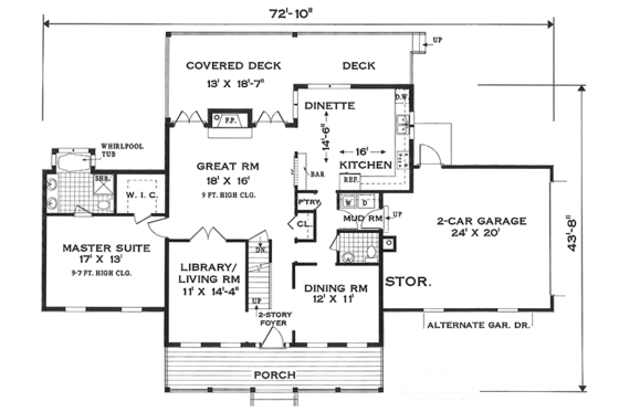 Floor Plan - Main Floor for Farmhouse House Plan #3-340 - 3 bed, 2.5 bath