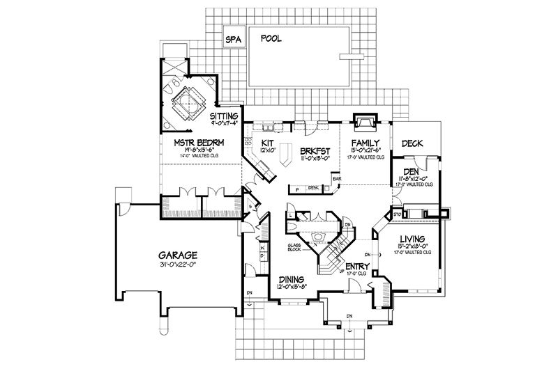 Architectural House Design - Floor Plan - Main Floor for Contemporary House Plan #320-671 - 4 bed, 3.5 bath