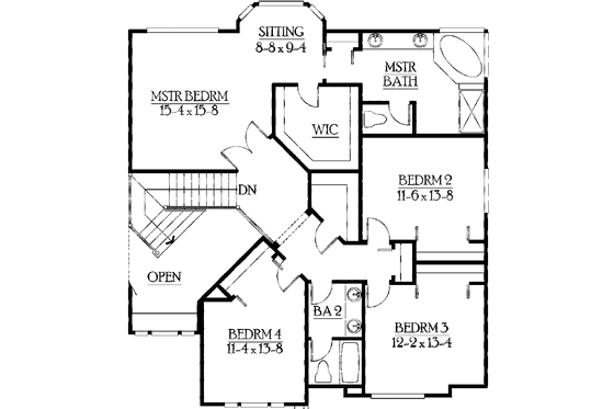 Floor Plan - Upper Floor for Craftsman House Plan #132-390 - 5 bed, 3.5 bath